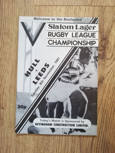 Hull v Leeds Nov 1981 Rugby League Programme