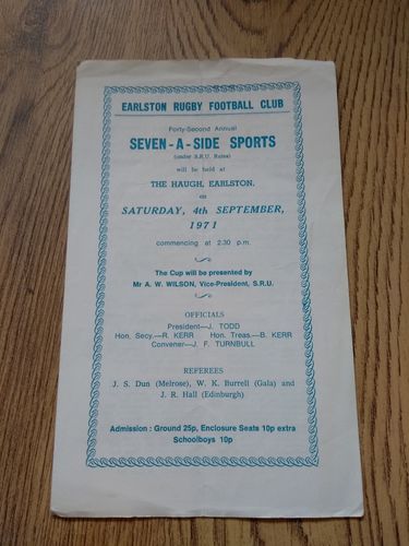 Earlston Sevens 1971 Rugby Programme