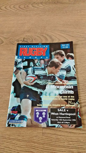 Sale v West Hartlepool Sept 1996 Rugby Programme