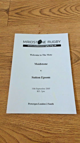 Maidstone v Sutton & Epsom Sept 2005 Rugby Programme