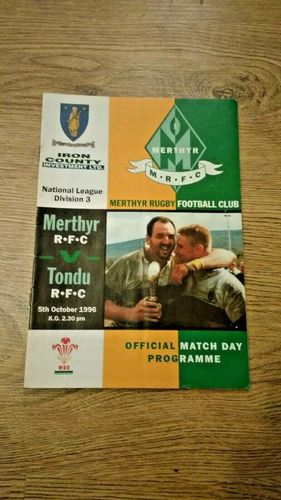Merthyr v Tondu Oct 1996 Rugby Programme