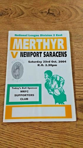 Merthyr v Newport Saracens Oct 2004 Rugby Programme