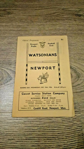 Newport v Watsonians Dec 1956 Rugby Programme