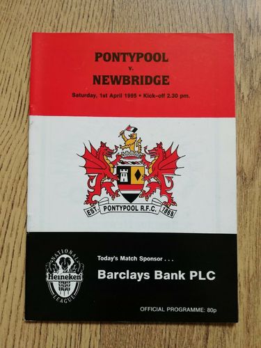 Pontypool v Newbridge Apr 1995 Rugby Programme