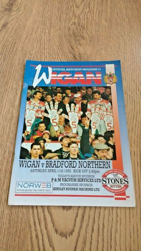 Wigan v Bradford Northern Apr 1992 Rugby League Programme