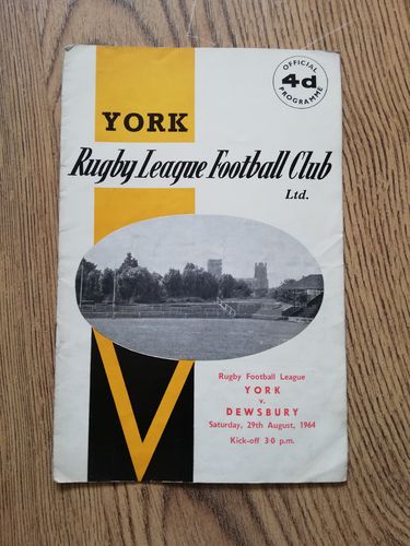 York v Dewsbury Aug 1964 Rugby League Programme