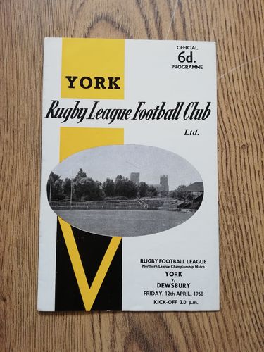 York v Dewsbury Apr 1968 Rugby League Programme