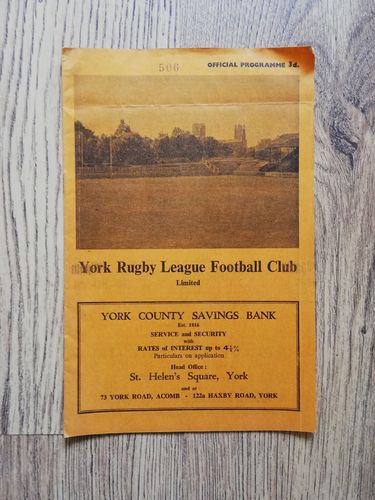 York v Keighley Dec 1960 Rugby League Programme