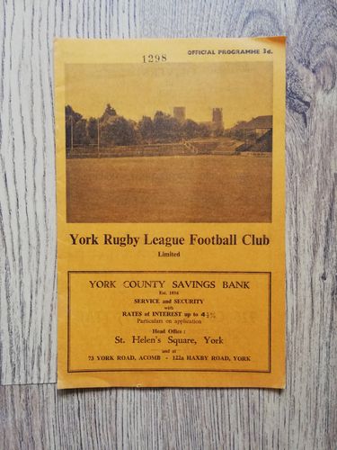 York v Leeds Sept 1960 Rugby League Programme