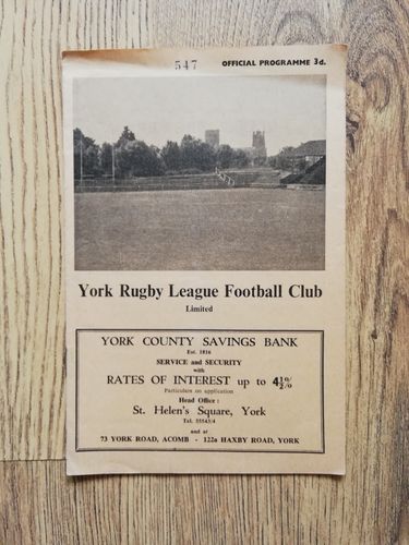 York v Keighley March 1962 Rugby League Programme