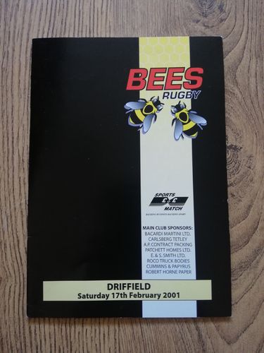 Bradford & Bingley Bees v Driffield Feb 2001 Rugby Programme