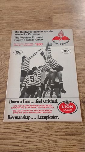 Western Province v British Lions 1980 Rugby Programme