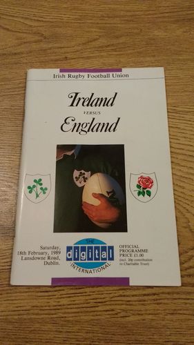 Ireland v England 1989 Rugby Programme