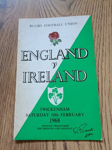 England v Ireland 1968 Rugby Programme