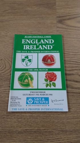 England v Ireland 1988 Rugby Programme