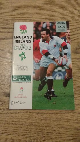 England v Ireland 1996 Rugby Programme