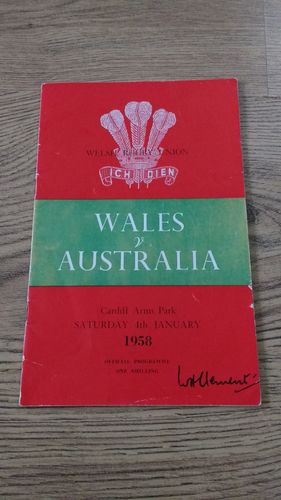 Wales v Australia 1958 Rugby Programme
