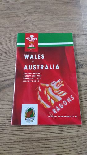 Wales v Australia 1992 Rugby Programme