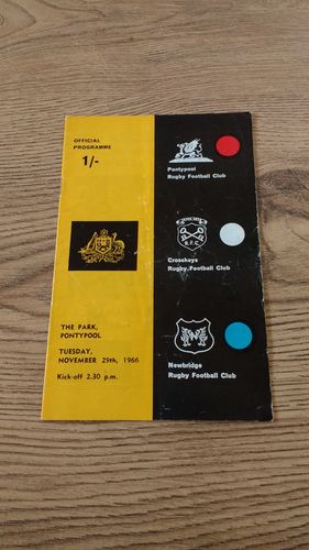 Pontypool, Crosskeys & Newbridge v Australia 1966 Rugby Programme