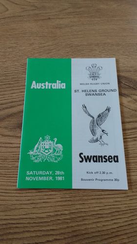 Swansea v Australia 1981 Rugby Programme