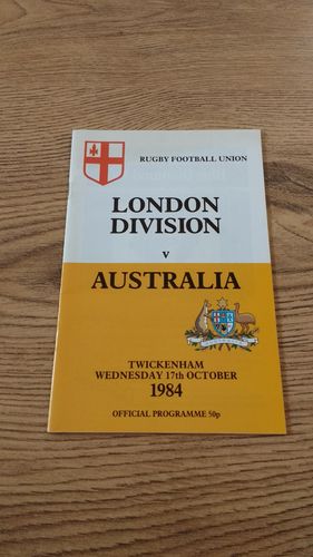 London Division v Australia Oct 1984 Rugby Programme