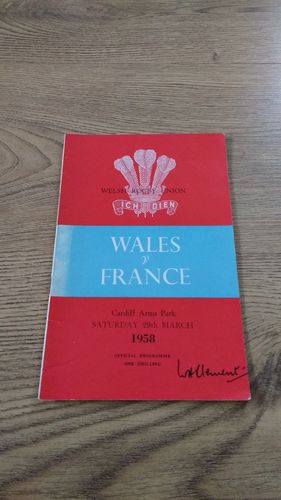 Wales v France 1958 Rugby Programme