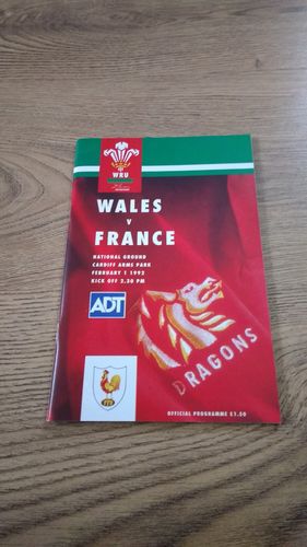 Wales v France 1992 Rugby Programme