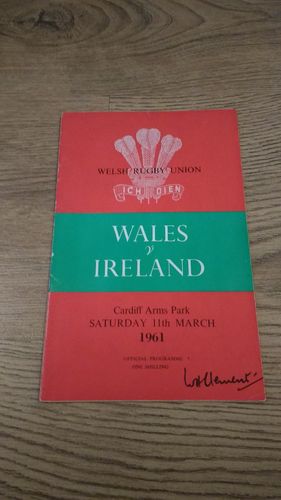 Wales v Ireland 1961 Rugby Programme
