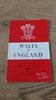 Wales v England 1955 Rugby Programme
