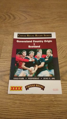 Queensland Country Origin v Scotland 1992 Rugby Programme