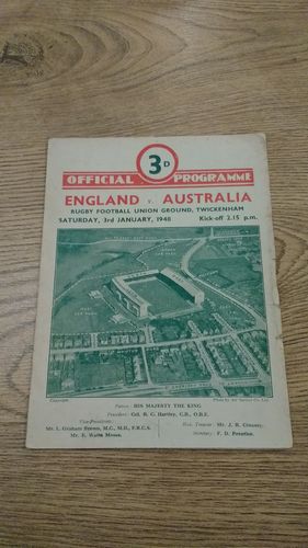 England v Australia 1948 Rugby Programme