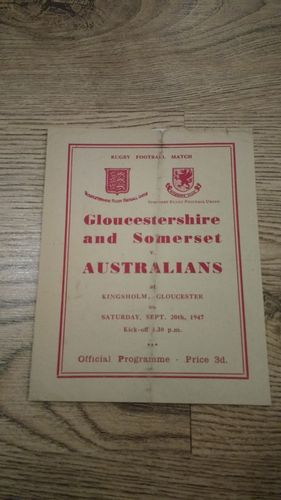 Gloucestershire & Somerset v Australia 1947 Rugby Programme