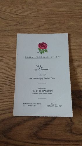 England v France 1967 Rugby Dinner Menu
