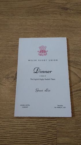 Wales v England 1977 Rugby Dinner Guest List