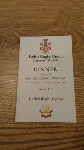 Wales v New Zealand 1980 Rugby Dinner Guest List