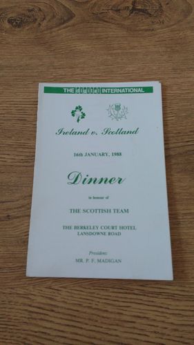 Ireland v Scotland 1988 Rugby Dinner Menu