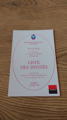 France v England 1994 Rugby Dinner Guest List
