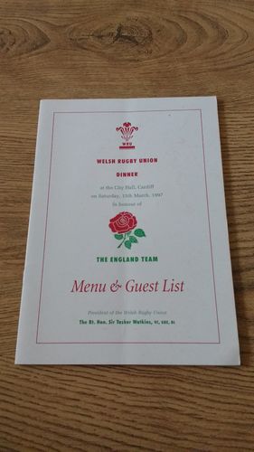 Wales v England 1997 Rugby Dinner Menu & Guest List