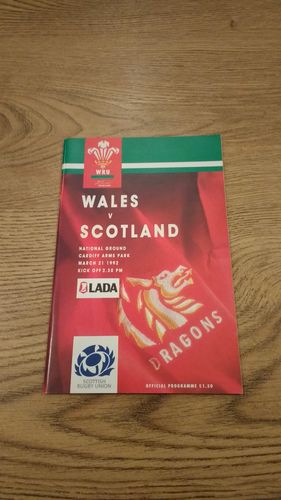Wales v Scotland 1992 Rugby Programme