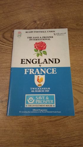 England v France 1989 Rugby Programme