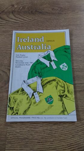 Ireland v Australia 1981 Rugby Programme