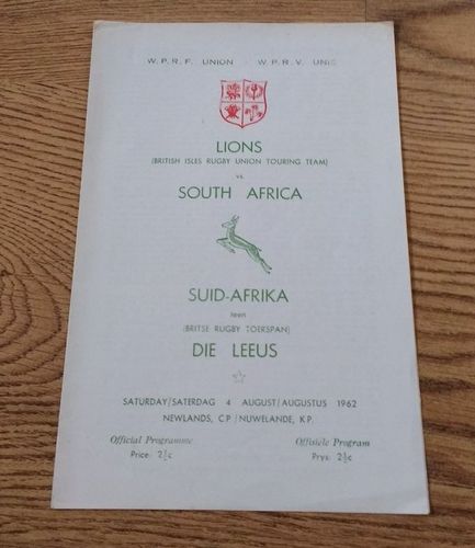 South Africa v British Lions 3rd Test 1962 Rugby Programme