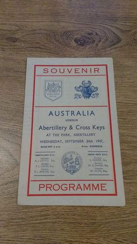 Abertillery & Cross Keys v Australia 1947 Rugby Programme