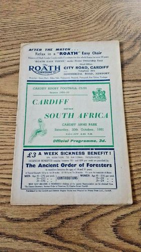 Cardiff v South Africa 1951 Rugby Programme