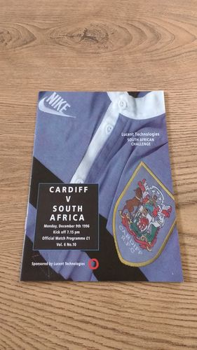 Cardiff v South Africa 1996 Rugby Tour Programme