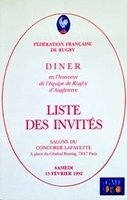 France Rugby Dinner Menus & Guest Lists