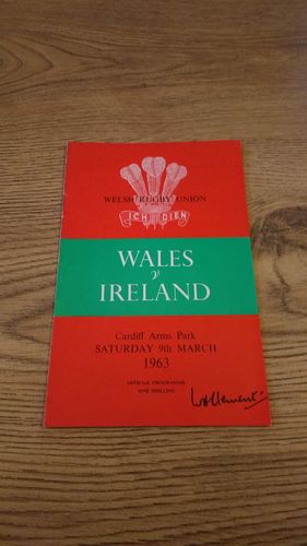 Wales v Ireland 1963 Rugby Programme
