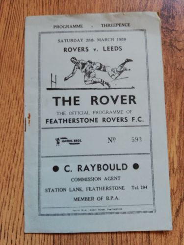 Featherstone v Leeds Mar 1959 Rugby League Programme