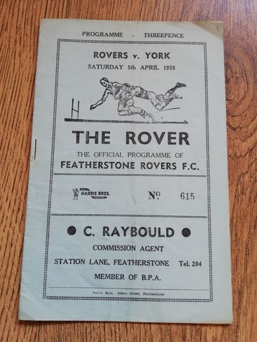 Featherstone v York Apr 1958 Rugby League Programme
