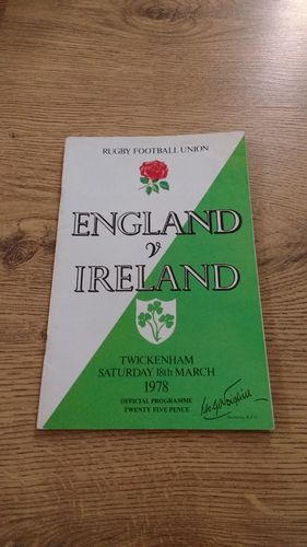 England v Ireland 1978 Rugby Programme Signed